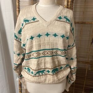 VTG Mighty Mac Save the Wildlife V Neck Sweater oversize Medium